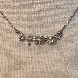 925 Silver Elegant Swirl Necklace with CZ crystals NWOT